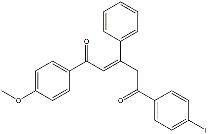 5-(4-iodophenyl)-1-(4-methoxyphenyl)-3-phenylpent-2-ene-1,5-dione 化学構造式