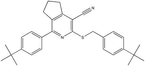 3-{[4-(tert-butyl)benzyl]sulfanyl}-1-[4-(tert-butyl)phenyl]-6,7-dihydro-5H-cyclopenta[c]pyridine-4-carbonitrile Struktur
