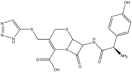 7-[(R)-2-Amino-2-(4-hydroxyphenyl)acetylamino]-8-oxo-3-(1H-1,2,3-triazol-5-ylthiomethyl)-5-thia-1-azabicyclo[4.2.0]oct-2-ene-2-carboxylic acid Struktur