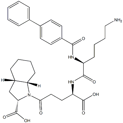 (2S,3aS,7aS)-Octahydro-1-[(4R)-4-[[(2S)-6-amino-2-[(1,1'-biphenyl-4-yl)carbonylamino]hexanoyl]amino]-4-carboxybutyryl]-1H-indole-2-carboxylic acid Structure