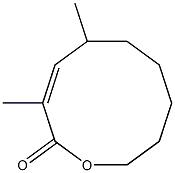 (E)-3,5-ジメチル-1-オキサシクロデカ-3-エン-2-オン 化学構造式