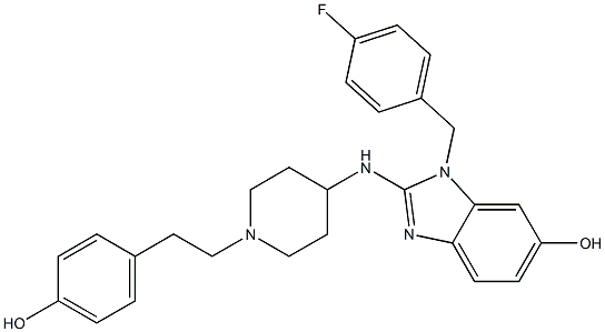1-(4-フルオロベンジル)-2-[[1-[2-(4-ヒドロキシフェニル)エチル]ピペリジン-4-イル]アミノ]-1H-ベンゾイミダゾール-6-オール 化学構造式