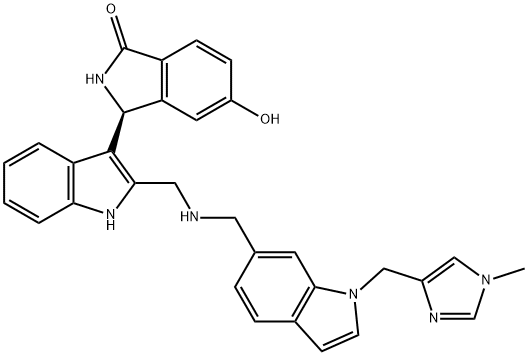 (S)-5-hydroxy-3-(2-(((1-((1-methyl-1H-imidazol-4-yl)methyl)-1H-indol-6-yl)methylamino)methyl)-1H-indol-3-yl)isoindolin-1-one Structure