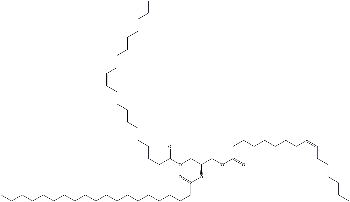 1-(9Z-hexadecenoyl)-2-eicosanoyl-3-(11Z-eicosenoyl)-sn-glycerol Structure