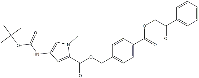 4-tert-Butoxycarbonylamino-1-methyl-1H-pyrrole-2-carboxylicacid4-(2-oxo-2-phenyl-ethoxycarbonyl)benzylester Struktur