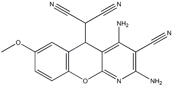 2-(2,4-diamino-3-cyano-7-methoxy-5H-chromeno[2,3-b]pyridin-5-yl)malononitrile Struktur