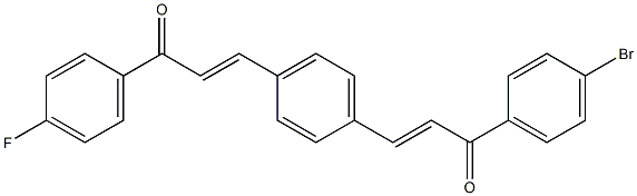 (E)-1-(4-bromophenyl)-3-{4-[(E)-3-(4-fluorophenyl)-3-oxo-1-propenyl]phenyl}-2-propen-1-one Struktur