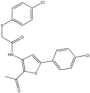N1-[2-acetyl-5-(4-chlorophenyl)-3-thienyl]-2-[(4-chlorophenyl)thio]acetamide Struktur