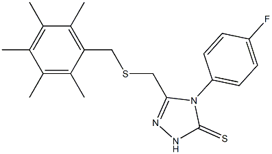 4-(4-fluorophenyl)-3-{[(2,3,4,5,6-pentamethylbenzyl)thio]methyl}-4,5-dihydro-1H-1,2,4-triazole-5-thione 结构式