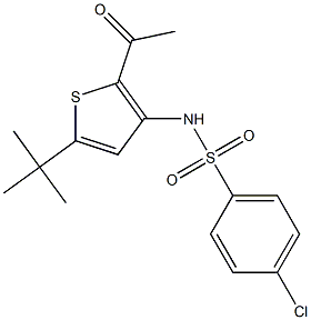 N1-[2-acetyl-5-(tert-butyl)-3-thienyl]-4-chlorobenzene-1-sulfonamide Struktur