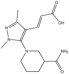 3-[5-(3-carbamoylpiperidin-1-yl)-1,3-dimethyl-1H-pyrazol-4-yl]prop-2-enoic acid Struktur