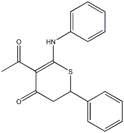 5-acetyl-6-anilino-2-phenyl-2,3-dihydro-4H-thiopyran-4-one Structure