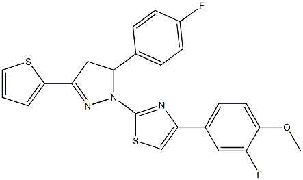 2-fluoro-4-{2-[5-(4-fluorophenyl)-3-(2-thienyl)-4,5-dihydro-1H-pyrazol-1-yl]-1,3-thiazol-4-yl}phenyl methyl ether Structure