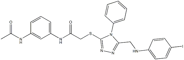N-[3-(acetylamino)phenyl]-2-({5-[(4-iodoanilino)methyl]-4-phenyl-4H-1,2,4-triazol-3-yl}sulfanyl)acetamide Struktur