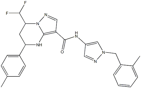 7-(difluoromethyl)-N-[1-(2-methylbenzyl)-1H-pyrazol-4-yl]-5-(4-methylphenyl)-4,5,6,7-tetrahydropyrazolo[1,5-a]pyrimidine-3-carboxamide,,结构式