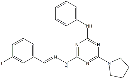 3-iodobenzaldehyde [4-anilino-6-(1-pyrrolidinyl)-1,3,5-triazin-2-yl]hydrazone Struktur