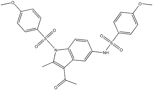 N-{3-acetyl-1-[(4-methoxyphenyl)sulfonyl]-2-methyl-1H-indol-5-yl}-4-methoxybenzenesulfonamide Struktur