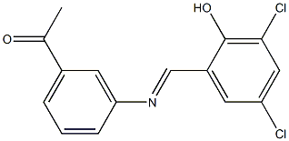 1-(3-{[(E)-(3,5-dichloro-2-hydroxyphenyl)methylidene]amino}phenyl)-1-ethanone Struktur