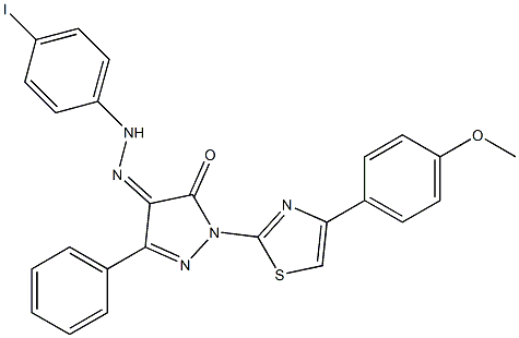 1-[4-(4-methoxyphenyl)-1,3-thiazol-2-yl]-3-phenyl-1H-pyrazole-4,5-dione 4-[N-(4-iodophenyl)hydrazone] Structure