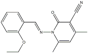 1-{[(E)-(2-ethoxyphenyl)methylidene]amino}-4,6-dimethyl-2-oxo-1,2-dihydro-3-pyridinecarbonitrile Struktur