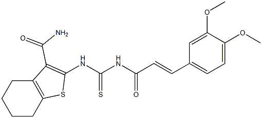 2-[({[(E)-3-(3,4-dimethoxyphenyl)-2-propenoyl]amino}carbothioyl)amino]-4,5,6,7-tetrahydro-1-benzothiophene-3-carboxamide Struktur