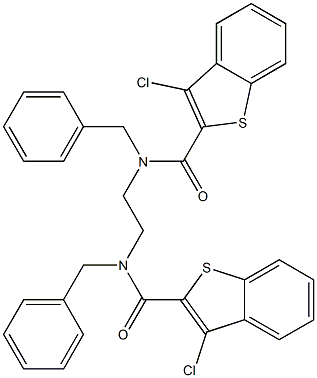 N-benzyl-N-(2-{benzyl[(3-chloro-1-benzothiophen-2-yl)carbonyl]amino}ethyl)-3-chloro-1-benzothiophene-2-carboxamide 化学構造式