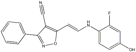 5-[(E)-2-(2-fluoro-4-hydroxyanilino)ethenyl]-3-phenyl-4-isoxazolecarbonitrile Struktur