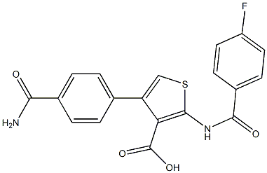 4-(4-Carbamoyl-phenyl)-2-(4-fluoro-benzoylamino)-thiophene-3-carboxylic acid Struktur