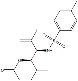 酢酸(1R,2S)-1-イソプロピル-2-(トシルアミノ)-3-ヨード-3-ブテニル 化学構造式
