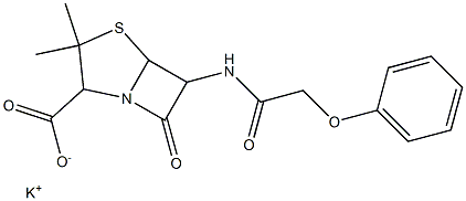 6-(2-Phenoxyacetylamino)-7-oxo-3,3-dimethyl-1-aza-4-thiabicyclo[3.2.0]heptane-2-carboxylic acid potassium salt Struktur