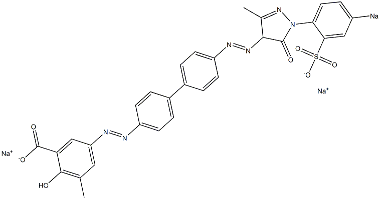 5-[[4'-[[4,5-Dihydro-3-methyl-5-oxo-1-(4-sodiosulfophenyl)-1H-pyrazol-4-yl]azo]-1,1'-biphenyl-4-yl]azo]-2-hydroxy-3-methylbenzoic acid sodium salt Structure