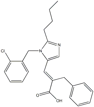 (E)-3-[2-ブチル-1-(2-クロロベンジル)-1H-イミダゾール-5-イル]-2-ベンジルアクリル酸 化学構造式