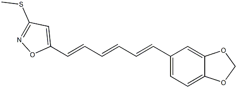 5-[(1E,3E,5E)-6-[3,4-メチレンジオキシフェニル]-1,3,5-ヘキサトリエニル]-3-(メチルチオ)イソオキサゾール 化学構造式