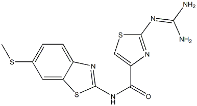 2-(Diaminomethyleneamino)-N-(6-methylthio-2-benzothiazolyl)thiazole-4-carboxamide Struktur