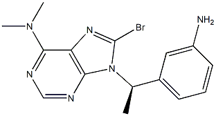 9-[(R)-1-(3-アミノフェニル)エチル]-8-ブロモ-N,N-ジメチル-9H-プリン-6-アミン 化学構造式