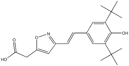 3-[(E)-2-(3,5-ジ-tert-ブチル-4-ヒドロキシフェニル)エテニル]イソオキサゾール-5-酢酸 化学構造式