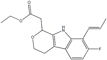 1-Ethyl-7-fluoro-8-[(E)-1-propenyl]-1,3,4,9-tetrahydropyrano[3,4-b]indole-1-acetic acid Struktur