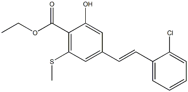 4-[(E)-2-(2-クロロフェニル)エテニル]-2-ヒドロキシ-6-(メチルチオ)安息香酸エチル 化学構造式