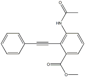 3-アセチルアミノ-2-(フェニルエチニル)安息香酸メチル 化学構造式