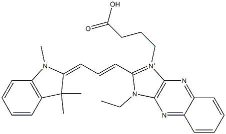 3-(3-カルボキシプロピル)-1-エチル-2-[3-[[2,3-ジヒドロ-1,3,3-トリメチル-1H-インドール]-2-イリデン]-1-プロペニル]-1H-イミダゾ[4,5-b]キノキサリン-3-イウム 化学構造式