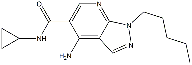 1-ペンチル-4-アミノ-N-シクロプロピル-1H-ピラゾロ[3,4-b]ピリジン-5-カルボアミド 化学構造式