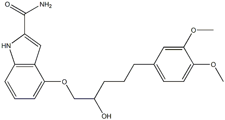 1-(2-カルバミル-1H-インドール-4-イルオキシ)-3-[2-(3,4-ジメトキシフェニル)エチル]-2-プロパノール 化学構造式