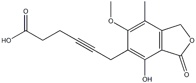 5-(5-カルボキシ-2-ペンチン-1-イル)-1,3-ジヒドロ-4-ヒドロキシ-6-メトキシ-7-メチルイソベンゾフラン-3-オン 化学構造式