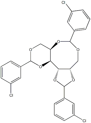 1-O,3-O:2-O,6-O:4-O,5-O-Tris(3-chlorobenzylidene)-L-glucitol Structure