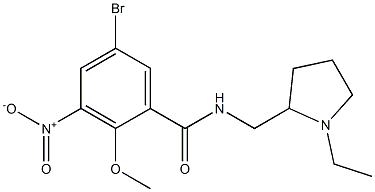 N-[(1-エチル-2-ピロリジニル)メチル]-2-メトキシ-5-ブロモ-3-ニトロベンズアミド 化学構造式