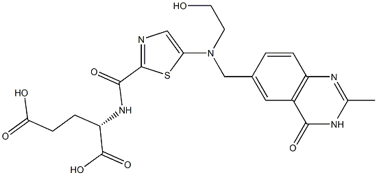(2S)-2-[5-[N-(2-Hydroxyethyl)-N-[[(3,4-dihydro-2-methyl-4-oxoquinazolin)-6-yl]methyl]amino]-2-thiazolylcarbonylamino]glutaric acid Struktur