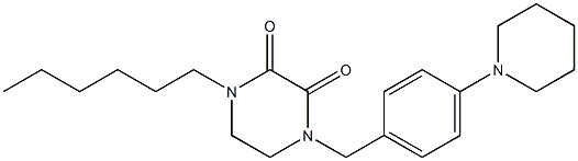 1-Hexyl-4-(4-piperidinobenzyl)-2,3-piperazinedione 结构式