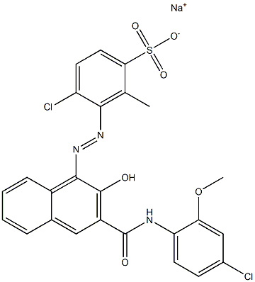 4-Chloro-2-methyl-3-[[3-[[(4-chloro-2-methoxyphenyl)amino]carbonyl]-2-hydroxy-1-naphtyl]azo]benzenesulfonic acid sodium salt Struktur