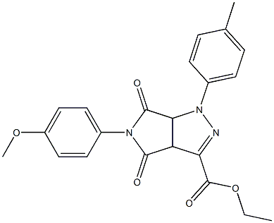 1,3a,4,5,6,6a-ヘキサヒドロ-4,6-ジオキソ-5-(4-メトキシフェニル)-1-(4-メチルフェニル)ピロロ[3,4-c]ピラゾール-3-カルボン酸エチル 化学構造式