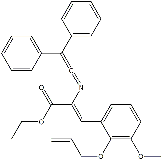 (Z)-2-[[2-(Phenyl)-2-phenylethenylidene]amino]-3-[3-methoxy-2-[(2-propenyl)oxy]phenyl]acrylic acid ethyl ester Struktur